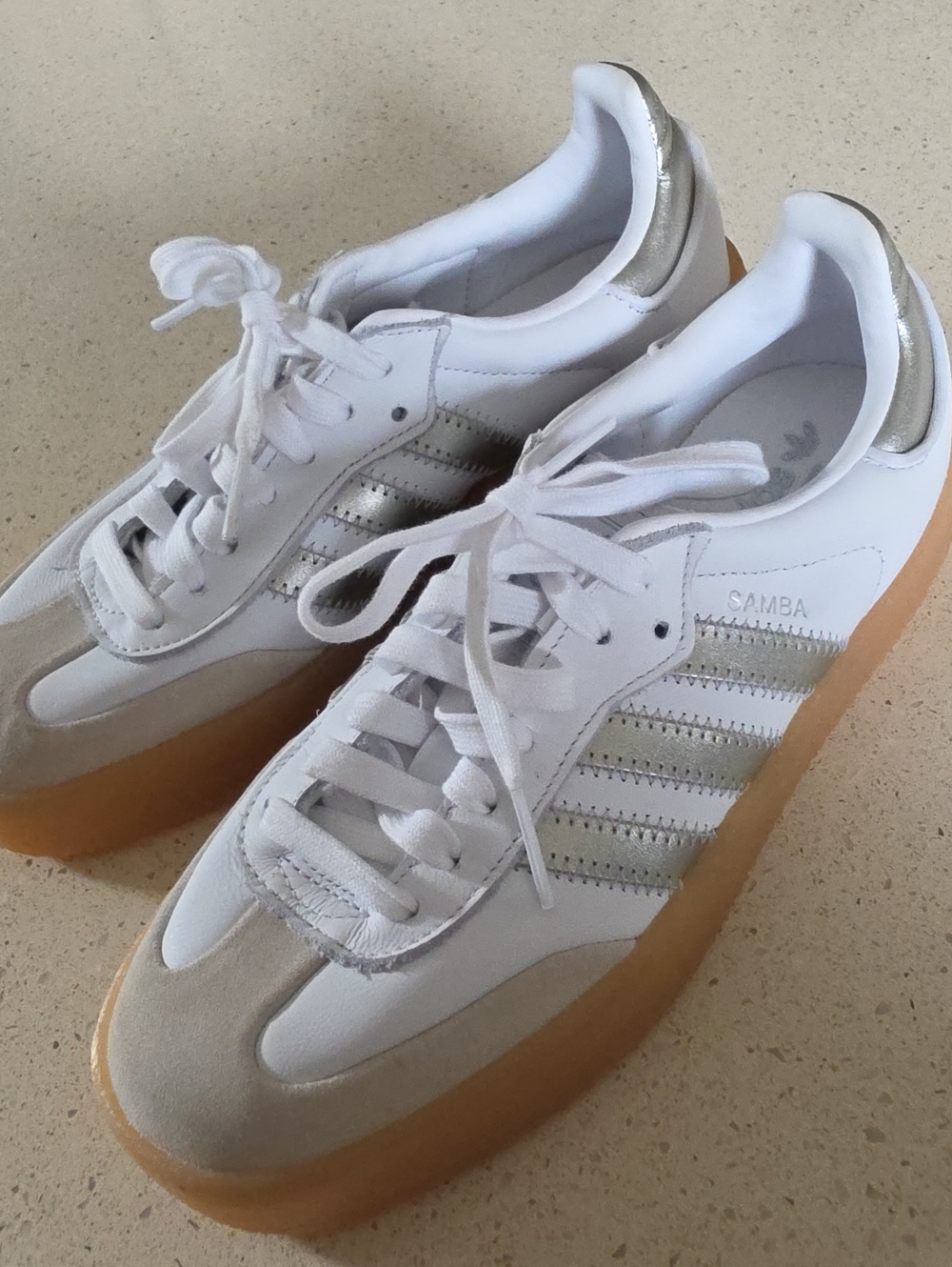 adidas Sambas White and Gum Platform Sneakers